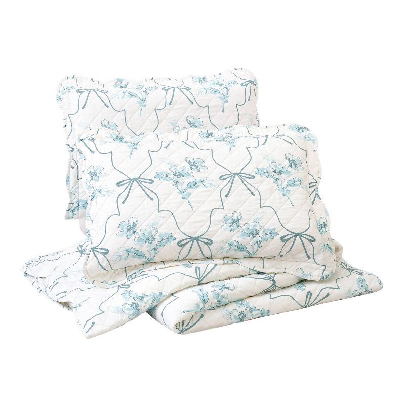 slide 6 of 6, Modern Heirloom 3pc Full/Queen Floral Frames Quilt Bedding Set Blue, 3 ct