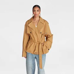 KBB by KAHLANA Women's 'The Belted Cropped Trench Jacket' - Light Brown M