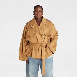 KBB by KAHLANA Women's 'The Belted Cropped Trench Jacket' - Light Brown XXL