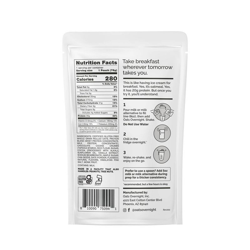 slide 2 of 7, Oats Overnight Cookies and Cream Breakfast Shake Pouch - 2.7oz, 2.7 oz