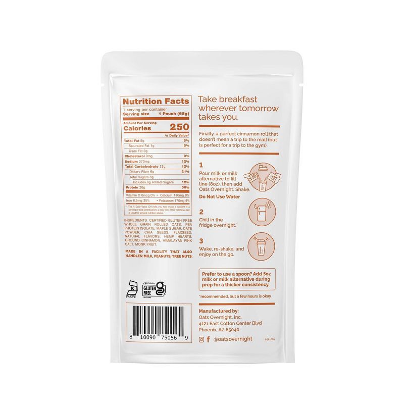 slide 2 of 7, Oats Overnight Cinnamon Roll Breakfast Shake Pouch - 2.4oz, 2.4 oz