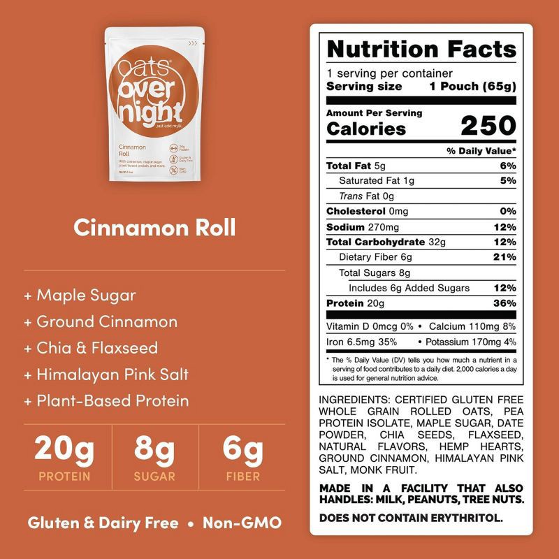 slide 4 of 7, Oats Overnight Cinnamon Roll Breakfast Shake Pouch - 2.4oz, 2.4 oz