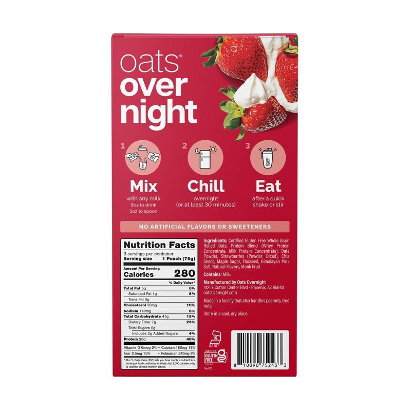 slide 2 of 8, Oats Overnight Strawberries and Cream Breakfast Shake Pouch - 7.9oz/3ct, 7.9 oz, 3 ct