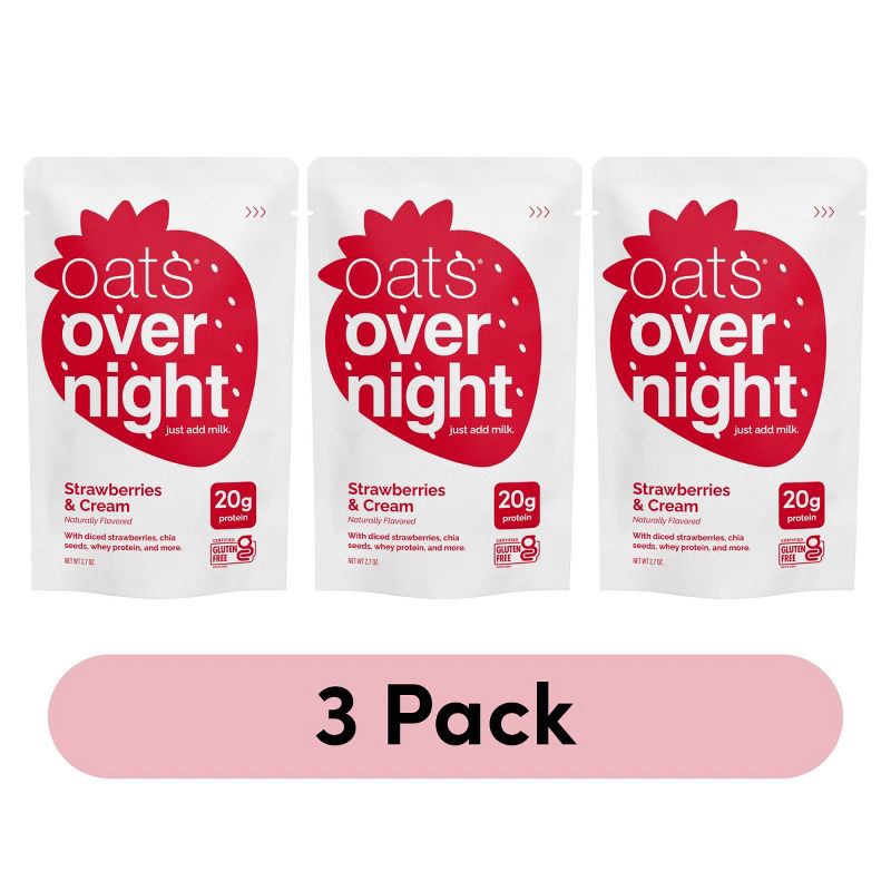 slide 4 of 8, Oats Overnight Strawberries and Cream Breakfast Shake Pouch - 7.9oz/3ct, 7.9 oz, 3 ct