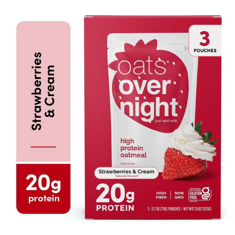 slide 8 of 8, Oats Overnight Strawberries and Cream Breakfast Shake Pouch - 7.9oz/3ct, 7.9 oz, 3 ct