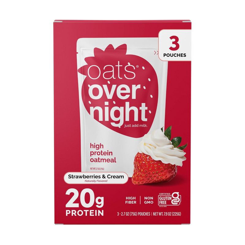 slide 1 of 8, Oats Overnight Strawberries and Cream Breakfast Shake Pouch - 7.9oz/3ct, 7.9 oz, 3 ct