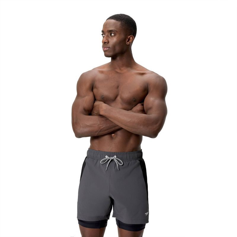 slide 1 of 6, Speedo Men's 5.5" Performance Volley Compression Liner Swim Trunks - Gray M, 1 ct