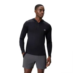 Men's Speedo Half-Zip Hooded Rash Guard Swim Shirt - Black XL