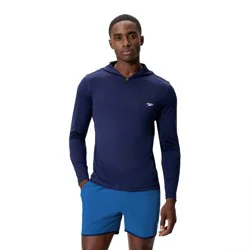 Men's Speedo Half-Zip Hooded Rash Guard Swim Shirt - Navy Blue S