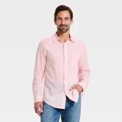Men's Long Sleeve Linen Blend Button-Up Shirt - Goodfellow & Co™ Pink L
