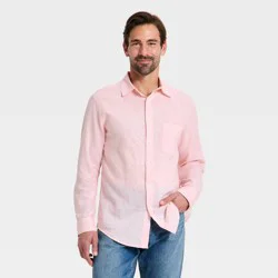 Men's Long Sleeve Linen Blend Button-Up Shirt - Goodfellow & Co™ Pink XXL