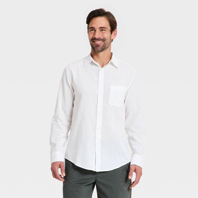 slide 1 of 3, Men's Long Sleeve Linen Blend Button-Up Shirt - Goodfellow & Co™ White XL, 1 ct