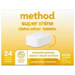 Method Super Shine Dishwasher Tablets Powered by Enzymes Coastal Citrus - 24pk: Box, Multi-Surface