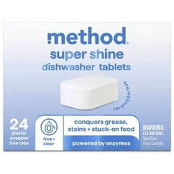 Method Super Shine Dishwasher Tablets Powered By Enzymes Free + Clear - 24pk: Box, Multi-Surface, Solid
