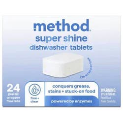 Method Super Shine Dishwasher Tablets Powered By Enzymes Free + Clear - 24pk: Box, Multi-Surface, Solid