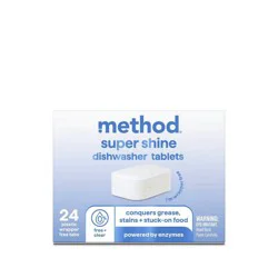 Method Super Shine Dishwasher Tablets Powered By Enzymes Free + Clear - 24pk: Box, Multi-Surface, Solid