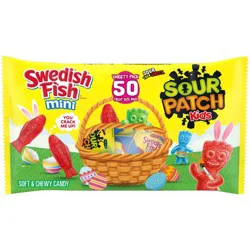 SOUR PATCH KIDS and SWEDISH FISH Mini Soft & Chewy Easter Candy Variety Pack - 1.37lb/50ct