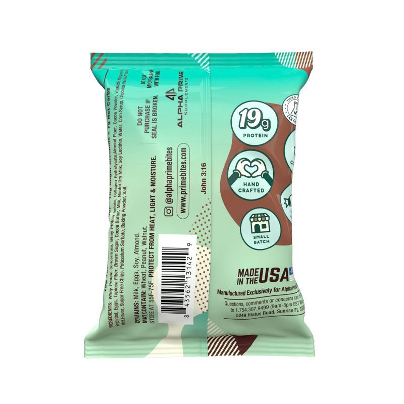 slide 2 of 5, Prime Bites Mint Chocolate Chip Protein Brownie - 19g Protein - 2.29oz, 19 gram, 2.29 oz