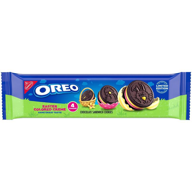 slide 1 of 9, Oreo Pink and Yellow Creme Chocolate Sandwich Limited Edition Easter King Size Cookies - 2.04oz, 2.04 oz