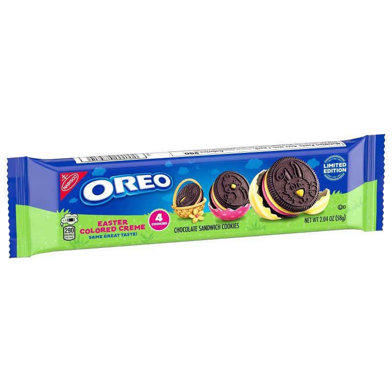 slide 4 of 9, Oreo Pink and Yellow Creme Chocolate Sandwich Limited Edition Easter King Size Cookies - 2.04oz, 2.04 oz