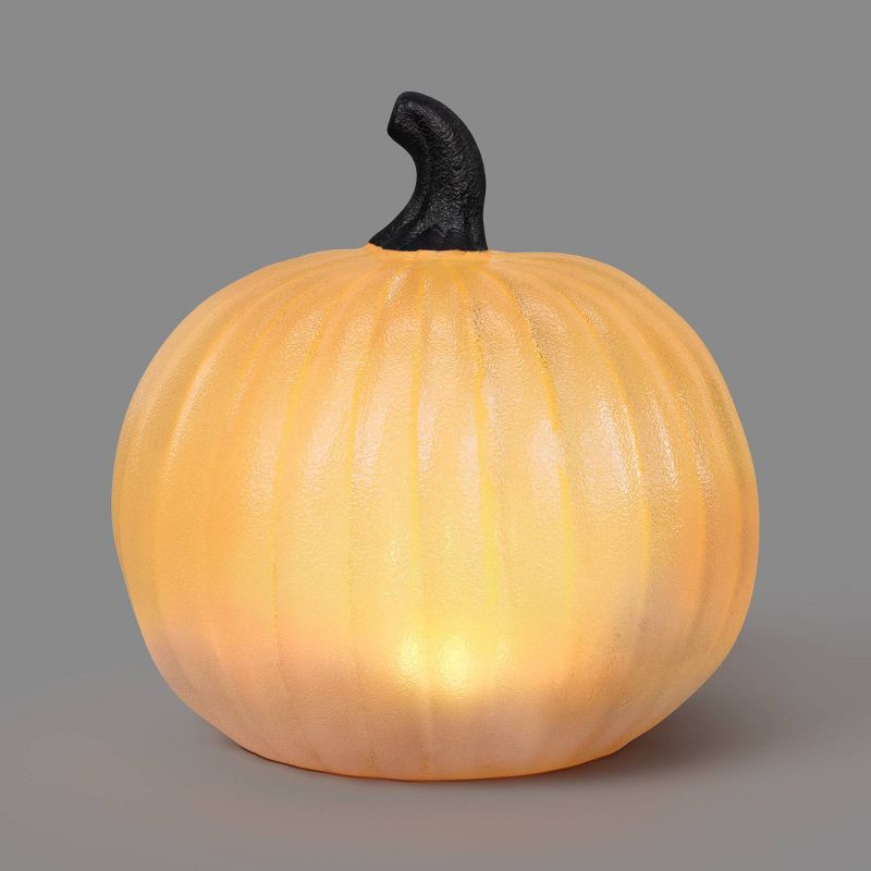 slide 1 of 4, 5.25" Classic Lit Pumpkin Harvest Fall Halloween Decorative Prop with Timer - Hyde and EEK! Boutique™, 5.25 in