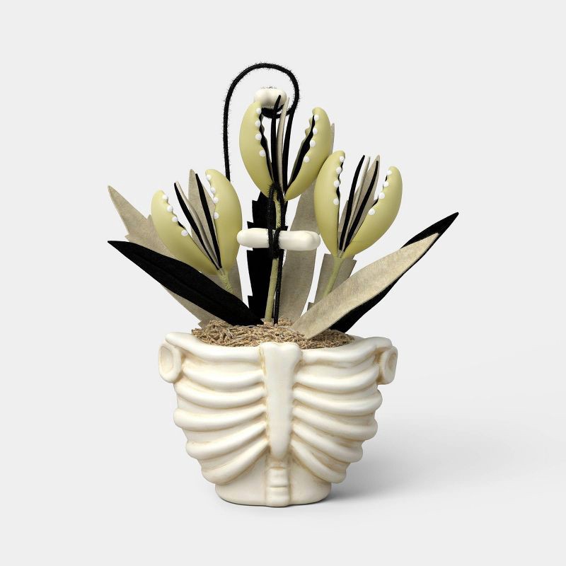 slide 1 of 3, 12.5" Grim Greenery Plastic Rib Cage Bones Halloween Artificial Pot Planter - Hyde and EEK! Boutique™, 1 ct