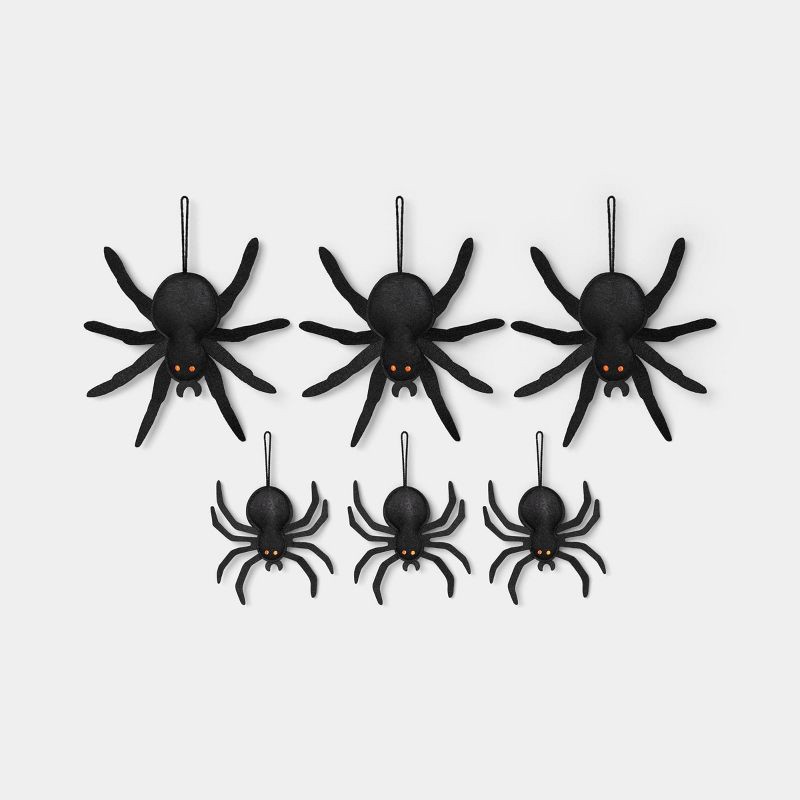 slide 1 of 3, 6pc Felt Spiders Decorative Accent Set Black - Hyde and EEK! Boutique™: Halloween, 6 ct