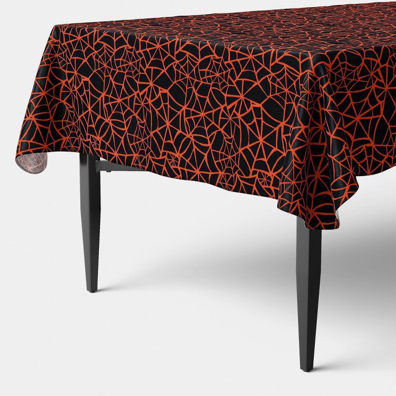slide 1 of 3, 60"x84" Spider Web Peva Tablecloth Orange - Hyde and EEK! Boutique™: Halloween, 60 in x 84 in