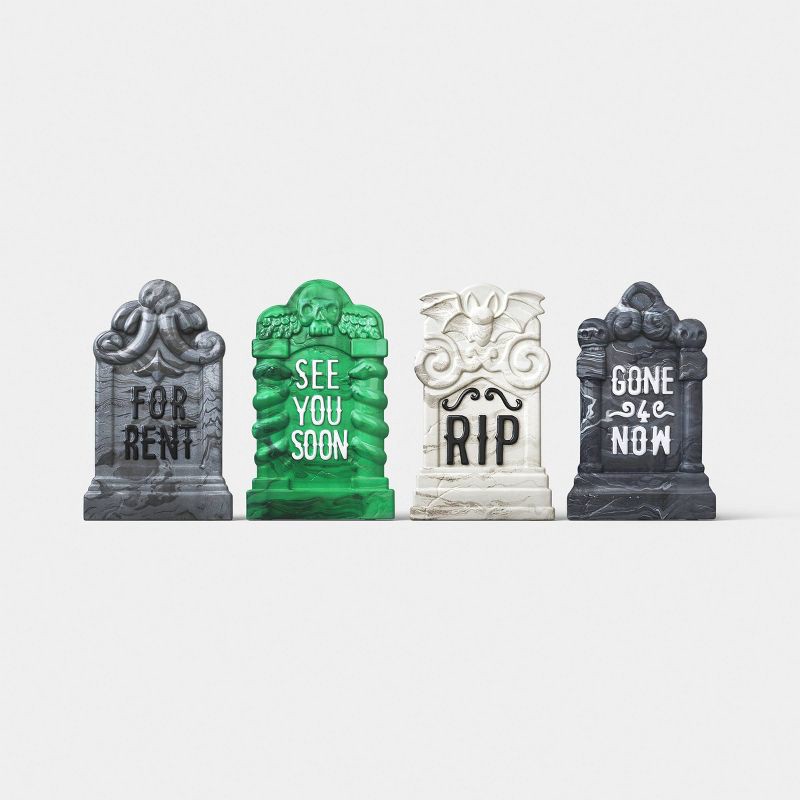 slide 1 of 4, 4pk Marbled Smooth Finish Tombstones Outdoor Decorative Sculpture - Hyde and EEK! Boutique™: Halloween, 4 ct