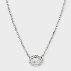Oval Halo Pendant Necklace - A New Day™ Silver