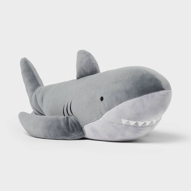 slide 1 of 4, Shark Weighted Plush Kids' Throw Pillow Gray - Pillowfort™, 1 ct