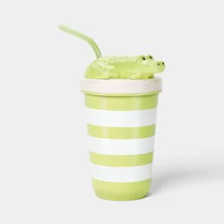 16 fl oz Striped Figural Croc Straw Tumbler Green - Sun Squad™