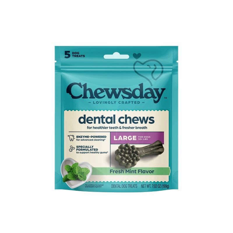 slide 1 of 8, Chewsday Mint Flavor Dental and Hard Chew with Enzyme Dog Treats - 7.02oz, 7.02 oz
