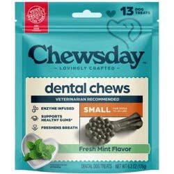 Chewsday Mint Flavor Dental and Hard Chew with Enzyme Dog Treats - 6.22oz/13ct