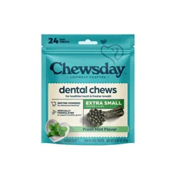 Chewsday Mint Flavor Dental and Hard Chew with Enzyme Dog Treats - 6.38oz/24ct