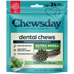 Chewsday Mint Flavor Dental and Hard Chew with Enzyme Dog Treats - 6.38oz/24ct
