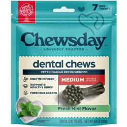Chewsday Mint Flavor Dental and Hard Chew with Enzyme Dog Treats - 6.55oz/7ct