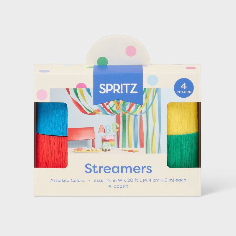 slide 1 of 3, 4pk Primary Color Rainbow Crepe Streamer Classroom Decor- Spritz™, 4 ct