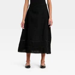 Women's Cutwork Midi Full Skirt - Universal Thread™ Black 8