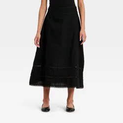 Women's Cutwork Midi Full Skirt - Universal Thread™ Black 10
