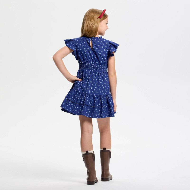 slide 3 of 4, Owillo® Girls' Flutter Short Sleeve Floral Printed A-Line Dress - Blue XL, 1 ct