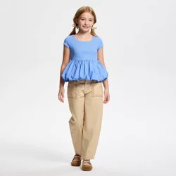 Owillo® Girls' Short Sleeve Knit Bubble Hem Top - Blue XS