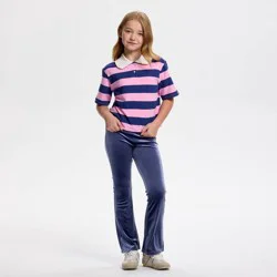 Owillo® Girls' Short Sleeve Rugby Striped Pullover Sweatshirt - Pink/Blue XS