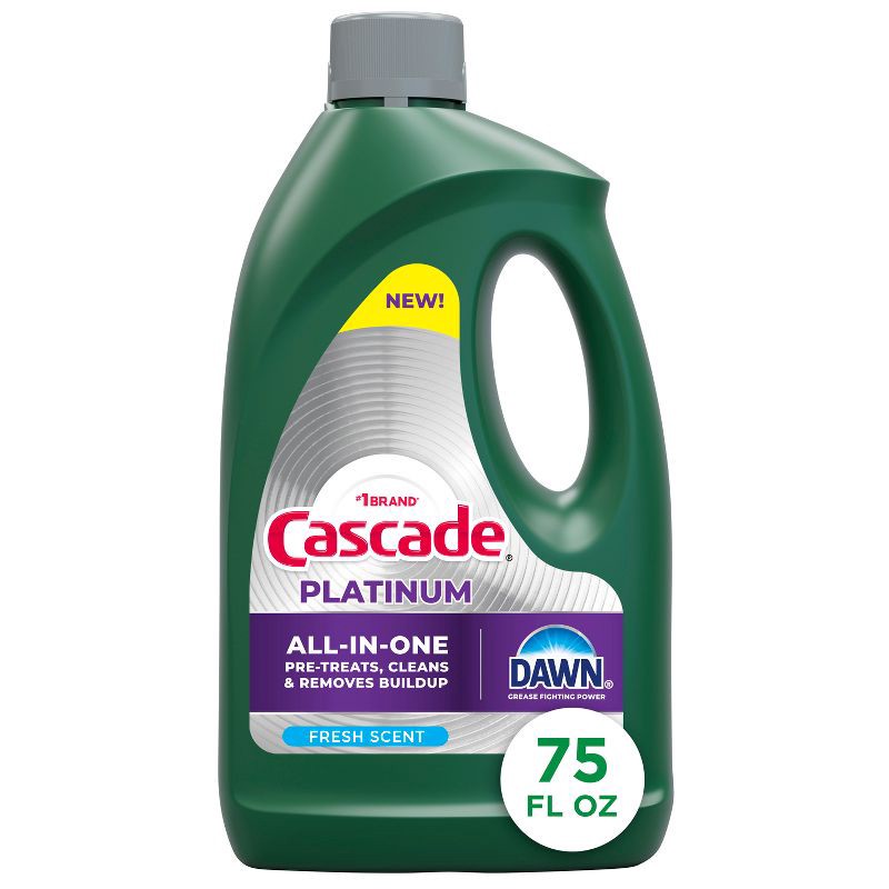 slide 1 of 11, Cascade Fresh Platinum Gel Dishwasher Detergents - 75oz: Plastic Bottle, Glass Protectant, Removes Grease, 75 oz