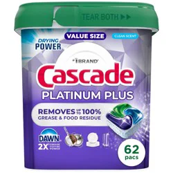Cascade Fresh Platinum Plus Action Pacs Drying Power Dishwasher Detergents - 62ct: Plastic Tub, Multi-Surface