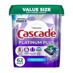 Cascade Fresh Platinum Plus Action Pacs Drying Power Dishwasher Detergents - 62ct: Plastic Tub, Multi-Surface
