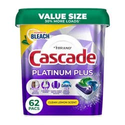 Cascade Lemon Platinum Plus Action Pacs Power of Bleach Clean Dishwasher Detergents - 62ct