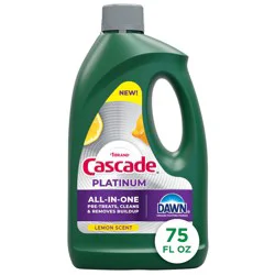 Cascade Lemon Platinum Gel Dishwasher Detergents - 75oz: Plastic Bottle, Multi-Surface, Removes Grease