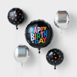 5ct Happy Birthday Foil Balloon Bundle Black/Multicolor - Spritz™