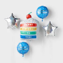 5ct Rainbow Cake Happy Birthday Foil Balloon Bundle - Spritz™